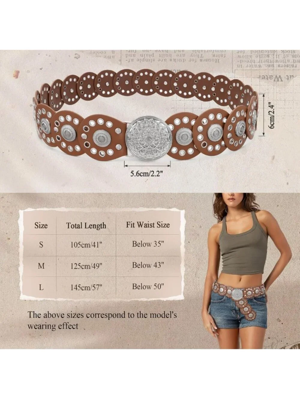 Vintage Western Concho Leather Belt for Women | Boho Waist Belt for Dress